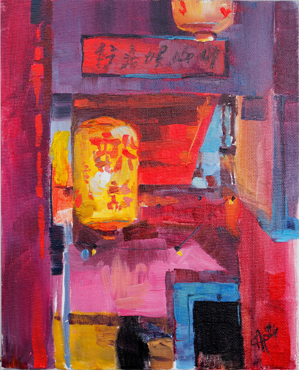 Lantern in red interior by Alena Gastaldi