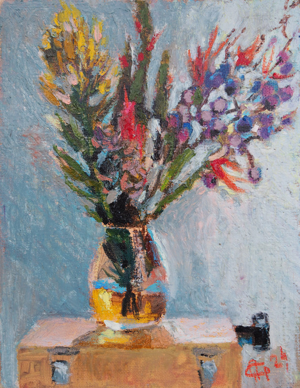 Flowers on pochade box by Alena Gastaldi