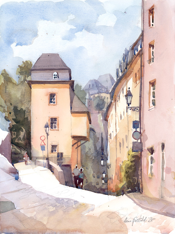 Luxembourg: Corner of Rue Sosthiene Weis and Rue Plaetis in Grund by Alena Gastaldi