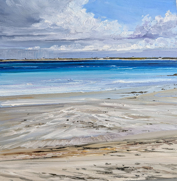 Rain Approaching Gott Bay Tiree 30 x 30 unframed on easel by Allison Young