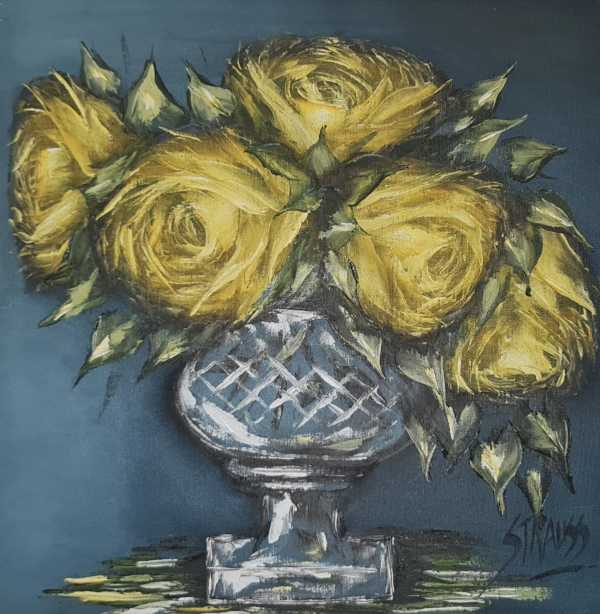 Yellow Roses in Silver vase by Steve Strauss