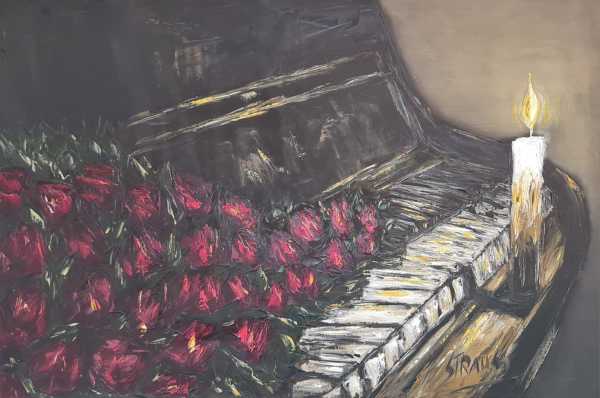 Red Roses on Piano by Steve Strauss