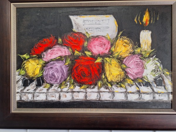Colourful Roses on Piano by Steve Strauss