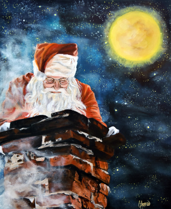 Santa Looking Down Chimney by Bobbe Jones