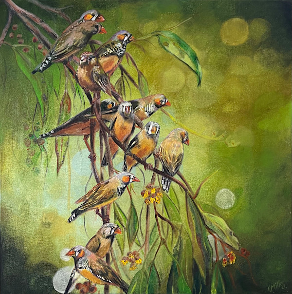 Zebra Finches In The Trees by Catherine Miles
