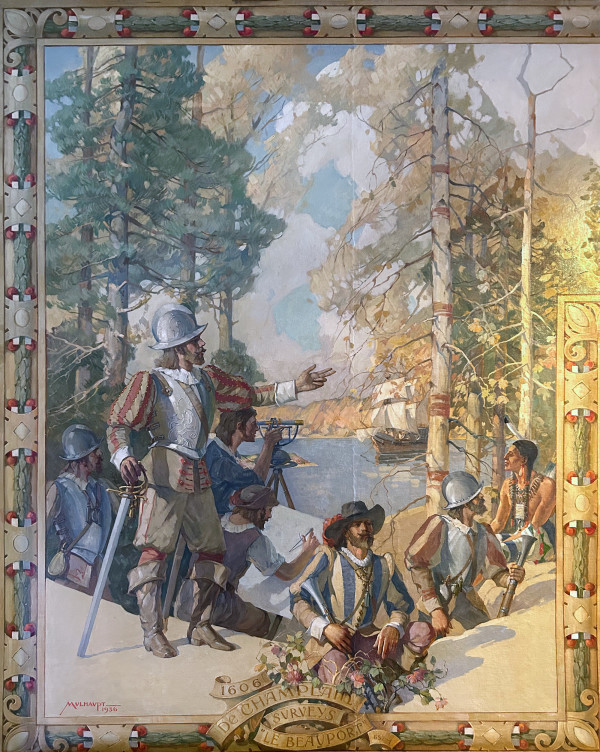 Champlain Making the First Survey of Gloucester Harbor by Frederick Mulhaupt