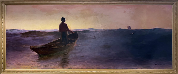 Man in a Boat Fishing by W.F. Halsall 