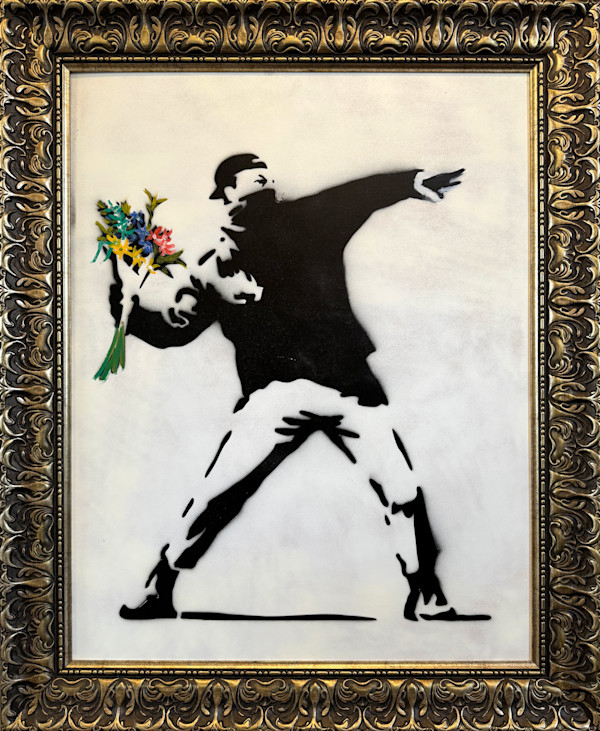 'The Flower Thrower with Handpainted Flowers' After Banksy by David Henty