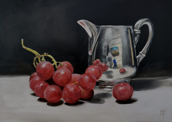 Silver Jug and Red Grapes by Elaine Fraser