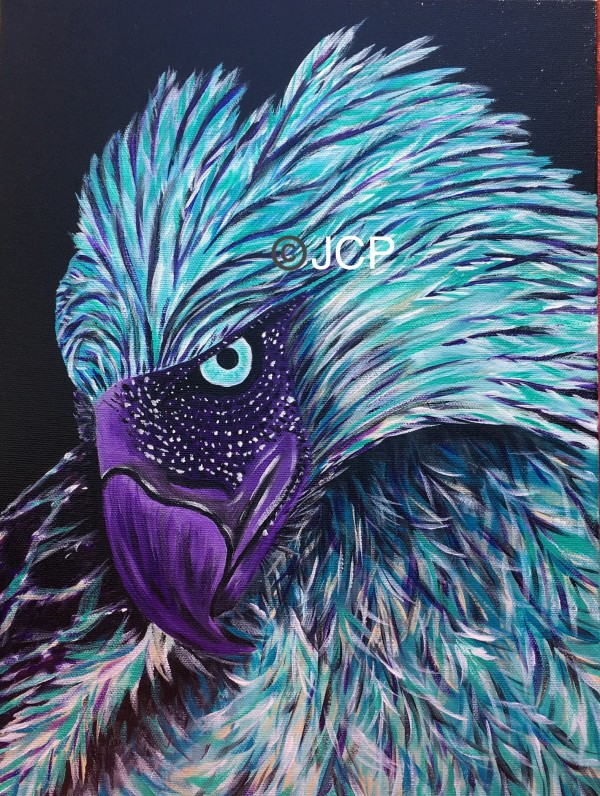 Harpy eagle dressed in purple by Jennifer C.  Pierstorff