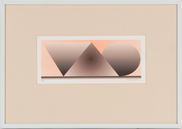 Triangles & Sphere in Brown on Peach by Beverly Hallam