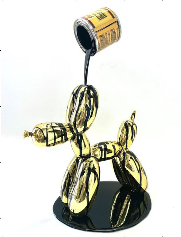 Happy Accident Series - Balloon Puppy - Black on Gold by Joe Suzuki