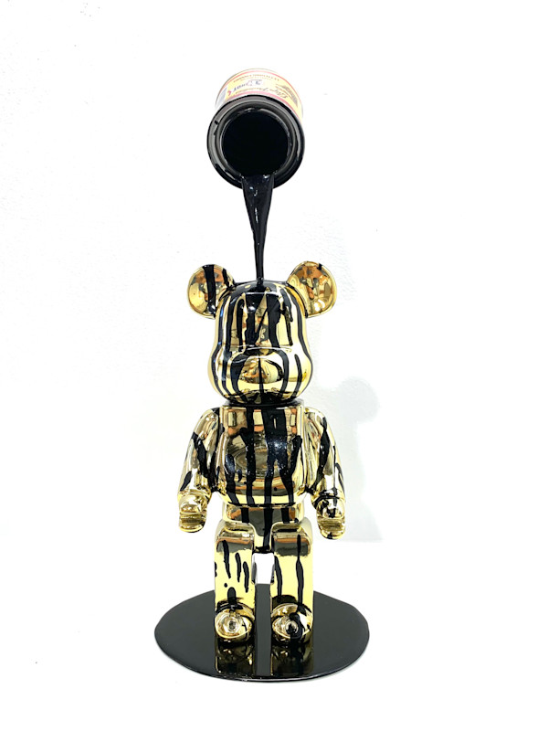 Happy Accident - Bearbrick (Black on Gold) by Joe Suzuki