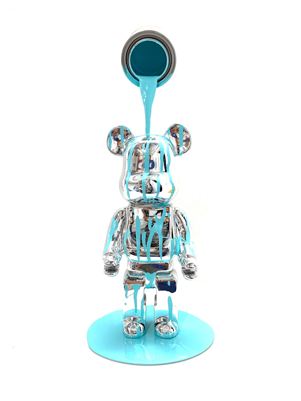 Happy Accident - Bearbrick (Cyan on Silver) by Joe Suzuki