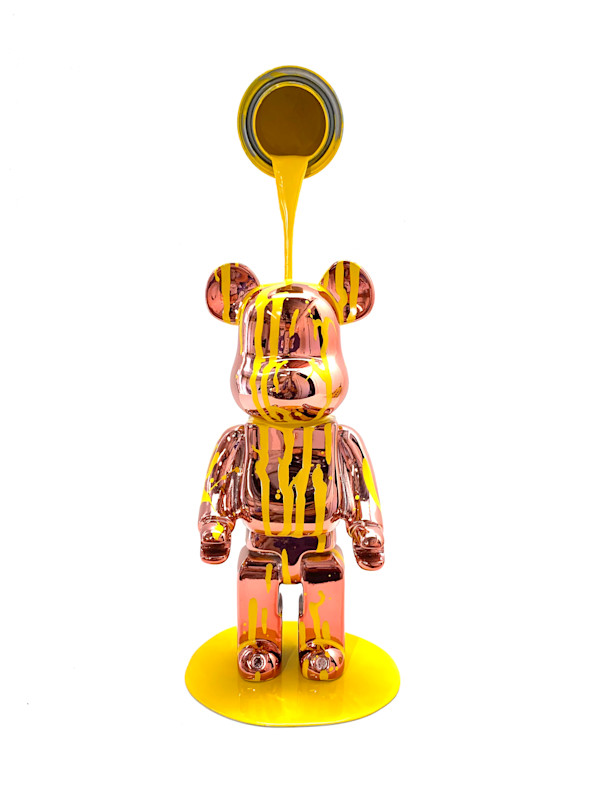Happy Accident – Bearbrick (Yellow on Rose Gold) by Joe Suzuki