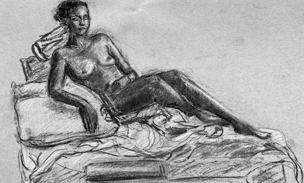 Reclining Nude to left-matted by Lori Morrell Whitaker, Image 3.