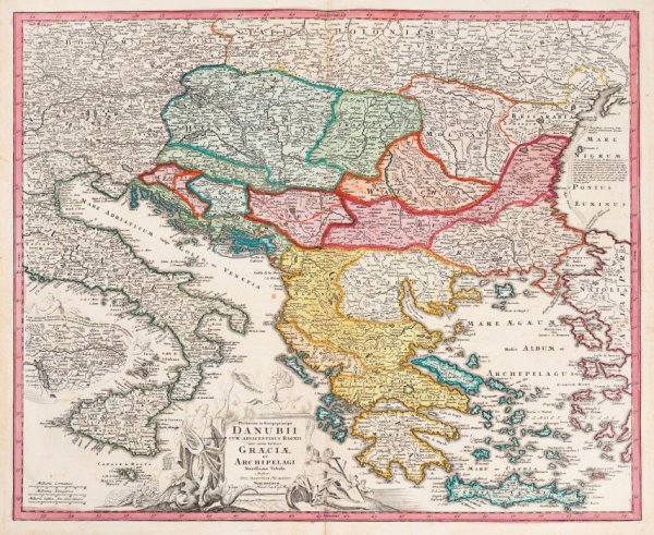 The course of the Danube and the Greek archipelago, Nuremberg (1st pc) by Johann Baptist Homann