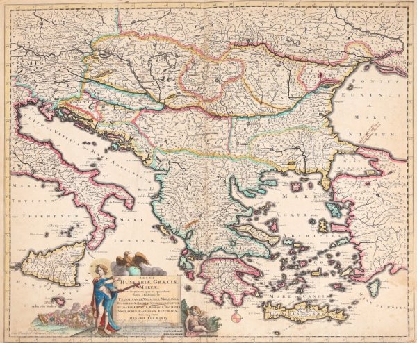 Balkan Peninsula (including Transylvania, Wallachia, Moldavia, Bessarabia), Amsterdam by Justus Danckerts