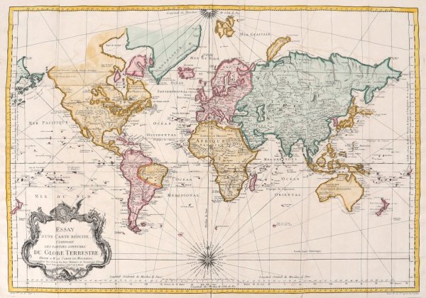 The Known Parts of the Globe, Paris by Jacques Nicolas Bellin