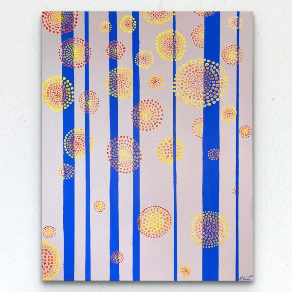 Dots on Blue Stripes, 22"x28" by Elizabeth Paris