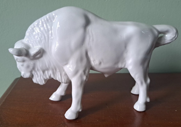 Czechoslovakian Mid-Century White Porcelain Bison