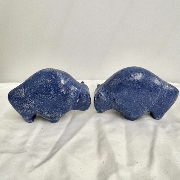 Hallmark Merry Miniatures Blue Glazed Ceramic Bison Pair