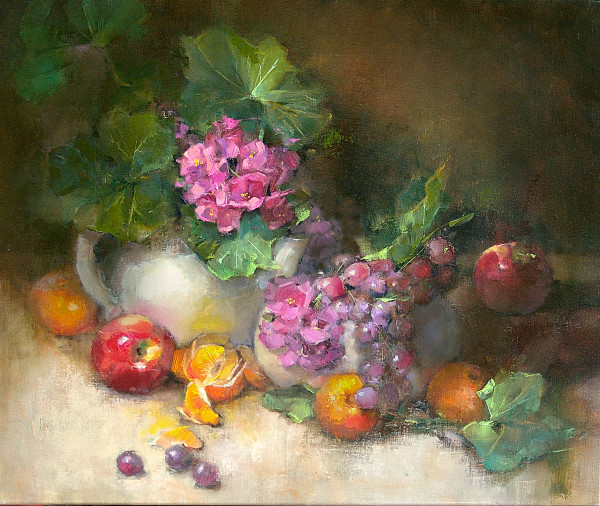 Geranium and Grapes by Barbara Schilling
