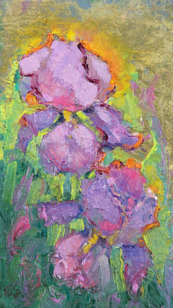 Irises on Goldleaf by Barbara Schilling