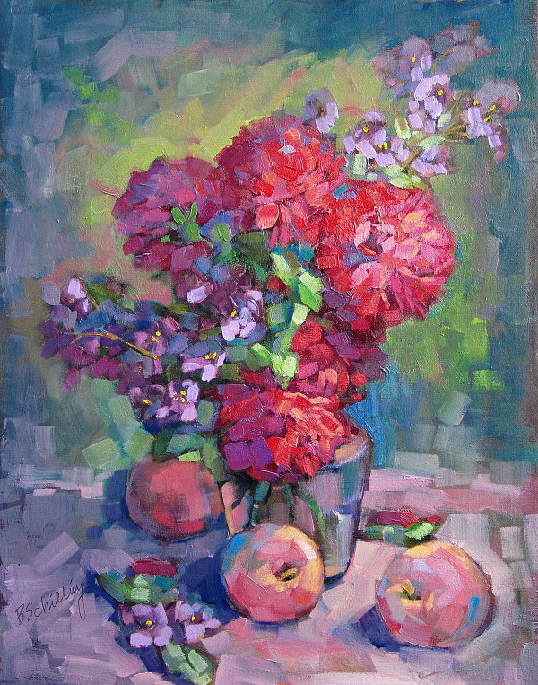 Red Dahlias by Barbara Schilling