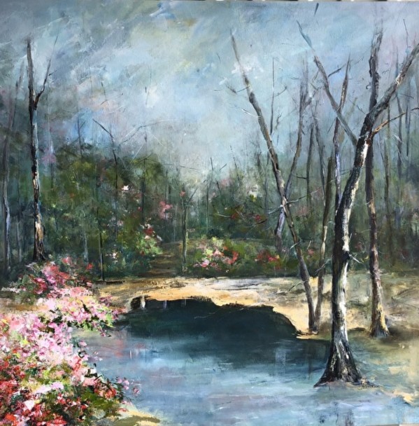 Azaleas and Lake by Betty Efferson
