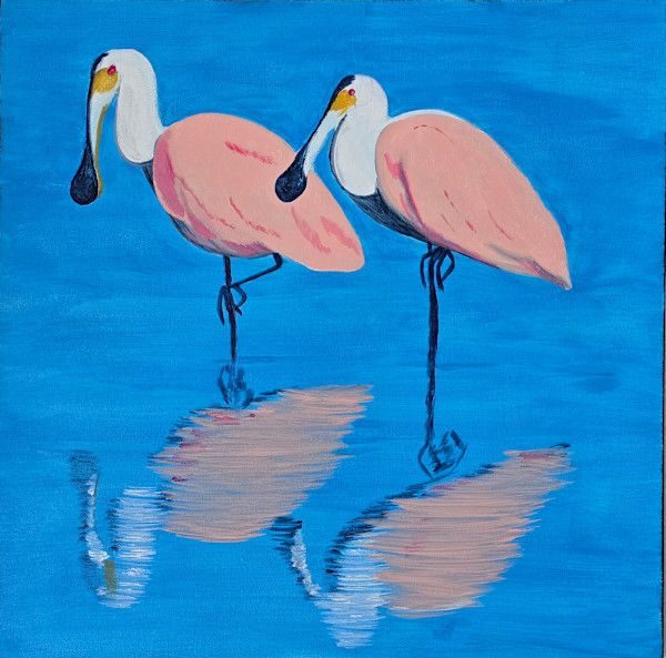 Reflecting Spoonbills by Eileen Saunders