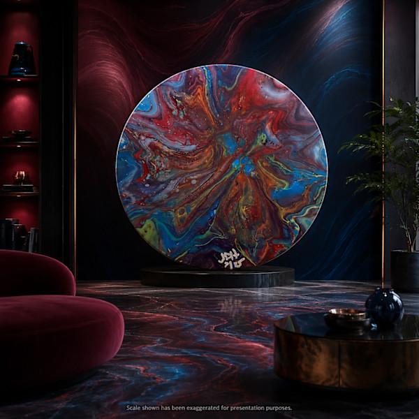 Chromatic Currents: Maroon Blue | 8 in round canvas | Abstract Painting by JD Hecht | Creatively Cutz Studio, Image 1.