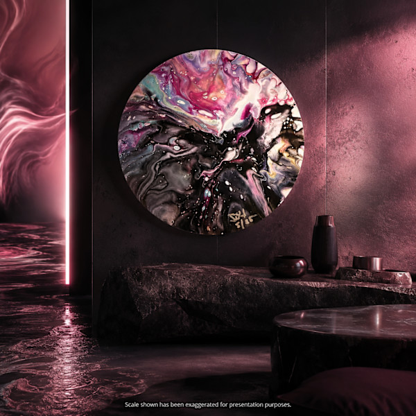 Chromatic Currents: Pink Black | 8 in round canvas | Abstract Painting by JD Hecht | Creatively Cutz Studio, Image 1.