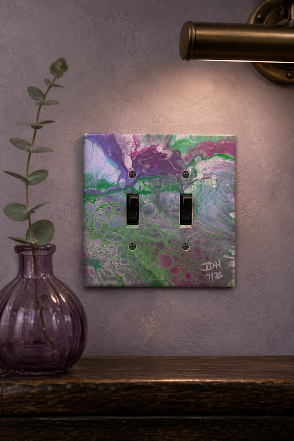 Violet Mosswork  |  5.25 x 5.25 x .25in |  Painted Lightswitch Cover by JD Hecht | Creatively Cutz Studio, Image 2.