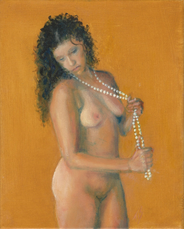 Nude with Pearls (golden) by Thomas Stevens
