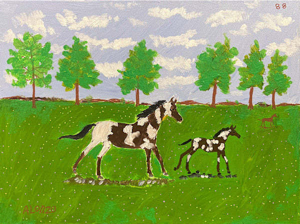 88 Two Horses (Purple Edges) by Alonzo Clemons, Image 1.