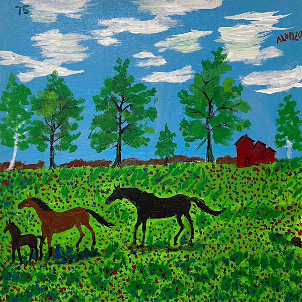 75 - Three Horses Red Barn by Alonzo Clemons, Image 1.