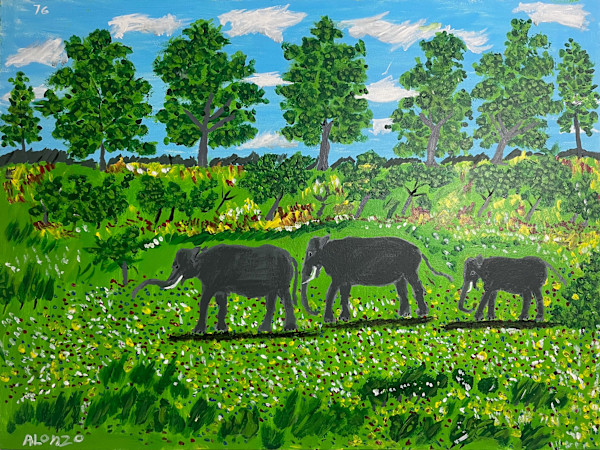 76 - Three Elephants by Alonzo Clemons, Image 1.