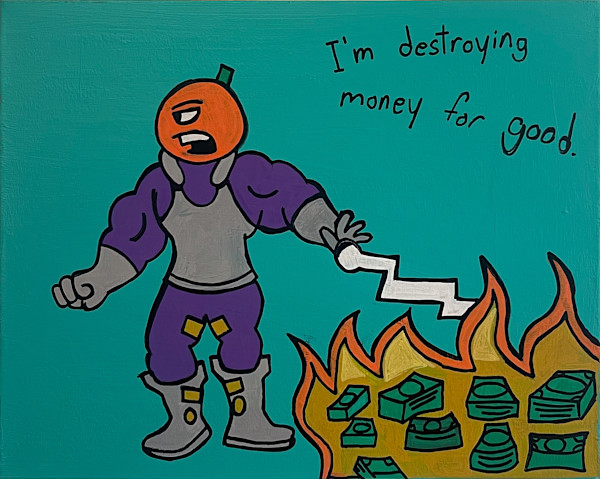 Orange Guy Destroys Money by AJ Kiel, Image 1.