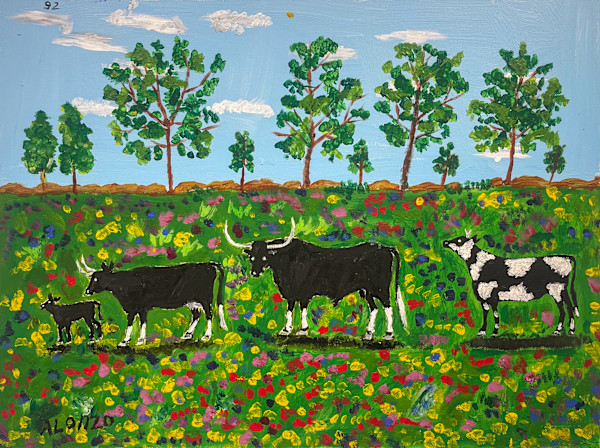 92 - Four Cows in a pasture by Alonzo Clemons, Image 2.