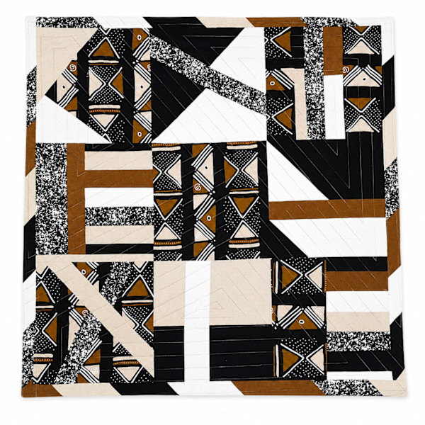 Geometric modern quilt with tribal prints by Jeanette Floyd, Image 1.