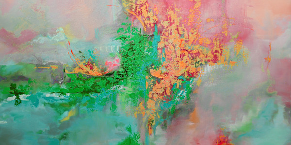 Heartbeat (colorway: Melon) | 24x42" giclée canvas print, limited edition, framed by Kate DeOssie, Image 1.