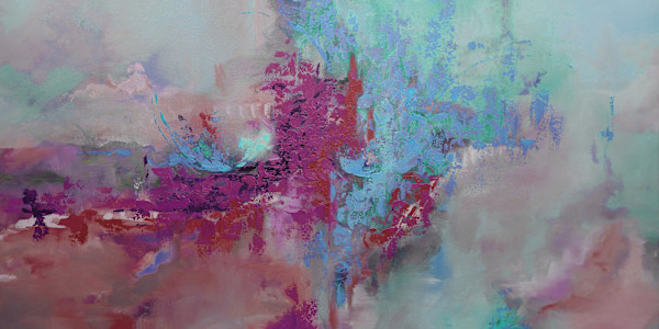 Heartbeat (colorway: Berry) | 24x48" giclée canvas print, limited edition, framed by Kate DeOssie, Image 1.