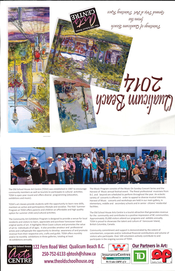 2014 Qualicum Beach Calendar by Elizabeth Cox, Catherine Fraser, Martin Hill, John Hofman, Judy Jordison, Cindy Mawle, Sheena McCorquodale, Jim McFarland, Diane Michelin, Jill Owen-Flood, Nicholas Doucedame, Ken Levang, Terri Bowen, Martin Hill, Gerda Hoffman, Fern Pittendreigh, Mike Wansink, Adina Barugolo, Elecia Poy, Jim Branston, Rob Conklin, Diane Hay, Rusty Joerin, Janet Tullis, Ingrid De Jong, Janice Evans, Linda Colbeck, Janice Hofman, Vivian Bearder, Ivor Cohen