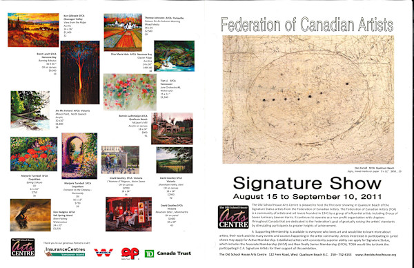 Federation of Canadian Artist Signature Show 2011 by Andrew McDermott, Marilynn Timms, Lisa Riehl, Anne Hudec, Marney Ward, Gail Johnson, Uli Ostermann, Jutta Kaiser, Perrin Sparks, Tanya Bone, Donna Baspaly, Maureen Walker, Dorset Norwich-young, Pat Peacock, Regina Seib, Peter Paterson, Don Farrell, Sherry Mitchell, Sue Cowan, Trish Armstrong-Gibson, Mary Stubbs Cooney, Harold Allanson, Ken Gillespie, Brent Lynch, Therese Johnstone, Disa Marie Hale, Tian Li, Jim McFarland, Bonnie Luchmeijer, Marjorie Turnbull, David Goatley, Don Hodgins