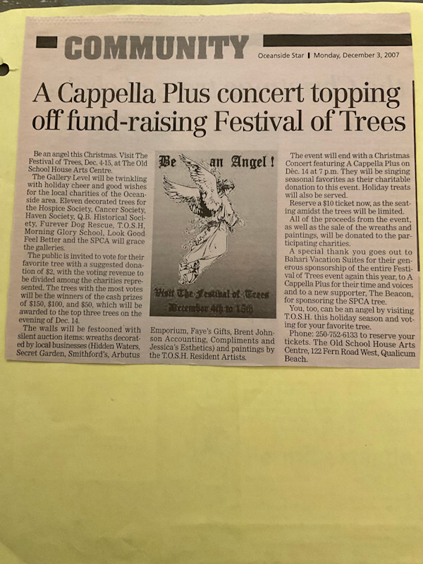 A Cappella Plus concert topping off fund-raising Festival of Trees by A Cappella Plus