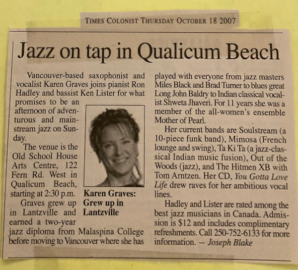 Jazz on tap in Qualicum Beach by Ron Hadley, Ken Lister, Karen Graves