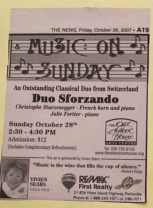 Music on Sunday - Duo Sforzando Oct 2007 by Christophe Sturzenegger, Julie Fortier