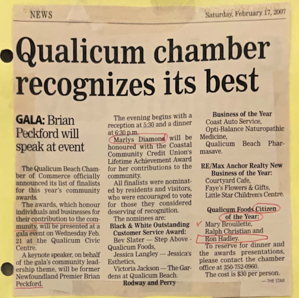 Qualicum chamber recognizes its best by Mary Brouilette, Ron Hadley