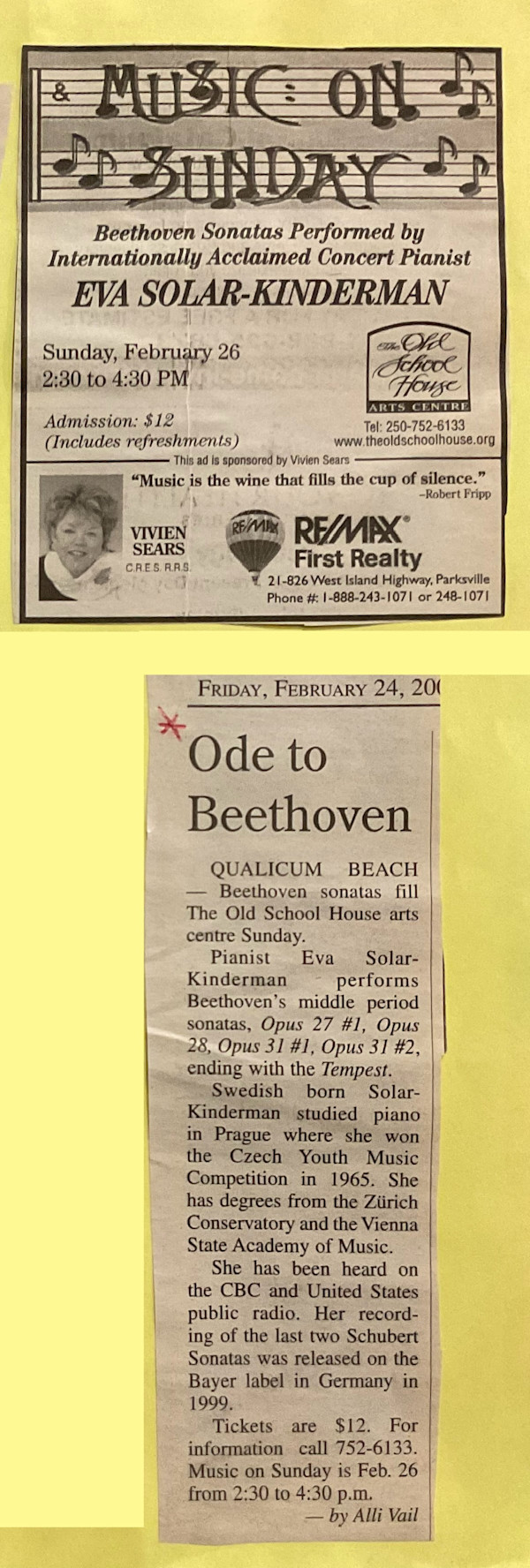 Ode to Beethoven / Music on Sunday Feb 2006 by Eva Solar-Kinderman